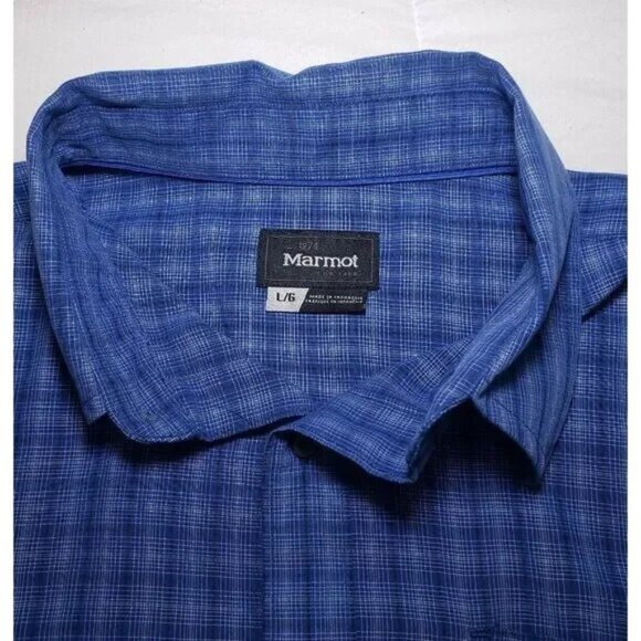 Marmot Mens Button Down Shirt Large Blue Outdoors Fishing Hiking - Picture 4 of 6
